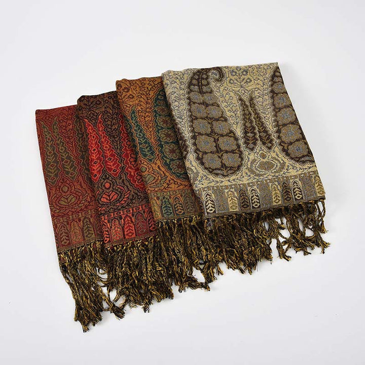 Buddha Stones Jacquard sjaal met contrasterend patchworkpatroon, paisleyprint en kwastjes . - image 9