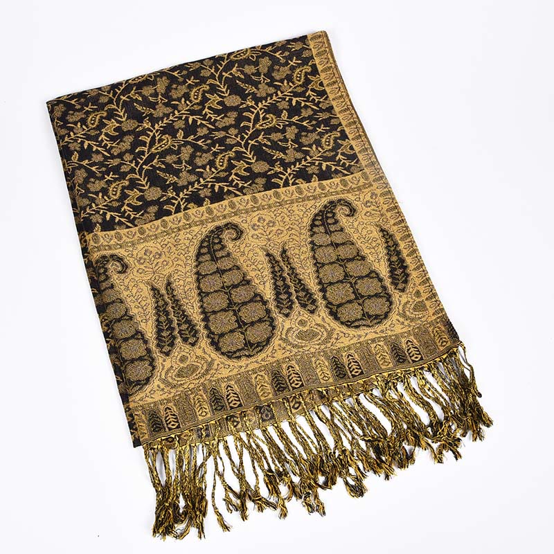 Buddha Stones Jacquard sjaal met contrasterend patchworkpatroon, paisleyprint en kwastjes . - image 1