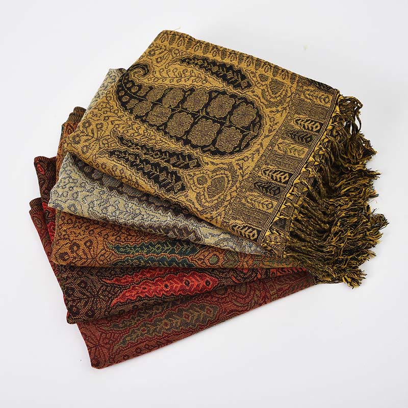 Buddha Stones Jacquard sjaal met contrasterend patchworkpatroon, paisleyprint en kwastjes . - image 10