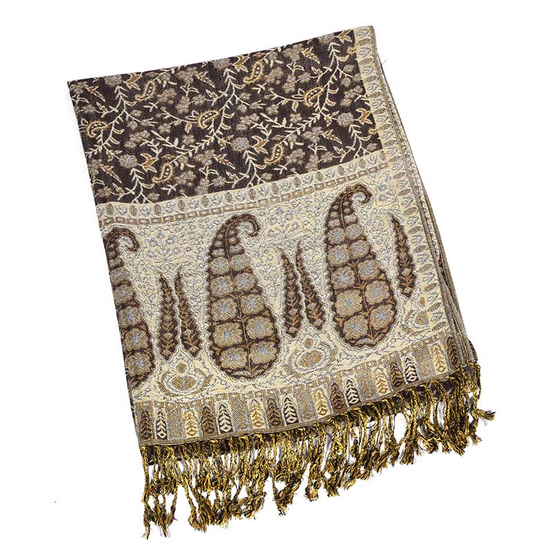 Buddha Stones Jacquard sjaal met contrasterend patchworkpatroon, paisleyprint en kwastjes . - OldLace - image 2