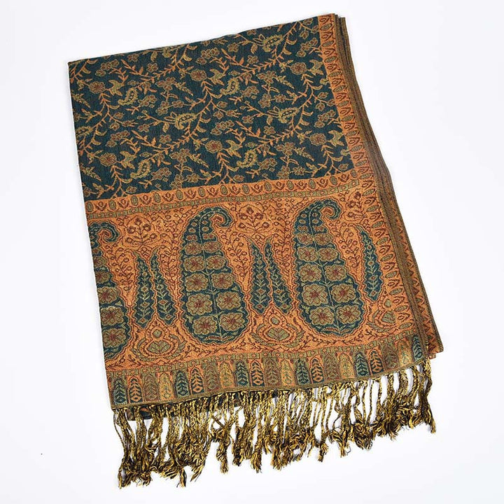 Buddha Stones Jacquard sjaal met contrasterend patchworkpatroon, paisleyprint en kwastjes . - Donker leigrijs - image 4