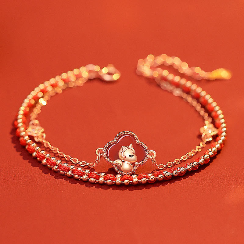 Buddha Stones 925 Sterling Zilveren Armband met Rode Agaat en Hetian Jade, symbool van het Jaar van het Paard - Rode agaat (Polsomtrek: 14-18 cm) - image 0