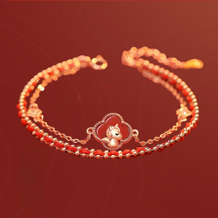 Buddha Stones 925 Sterling Zilveren Armband met Rode Agaat en Hetian Jade, symbool van het Jaar van het Paard - image 1