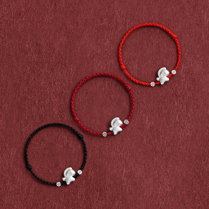 Buddha Stones Armband met gevlochten touw, symbool van het Jaar van het Paard, 999 sterling zilveren koperen munten . - image 1