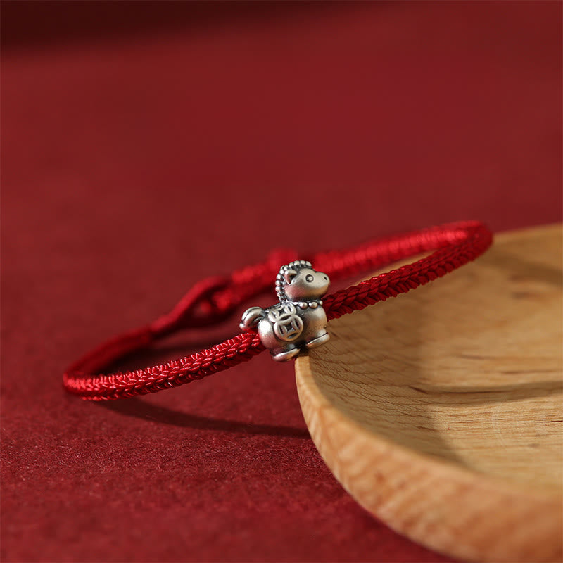 Buddha Stones Jaar van het Paard 999 Sterling Zilveren Rode Koord Koperen Munten Gevlochten Armband - image 1