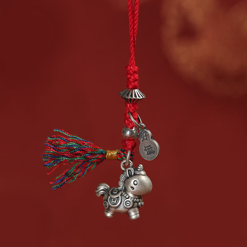 Buddha Stones Jaar van het Paard 999 Sterling Zilveren Geluksmunten van koper, geschikt Telefoonhanger decoratie - Rood - image 0