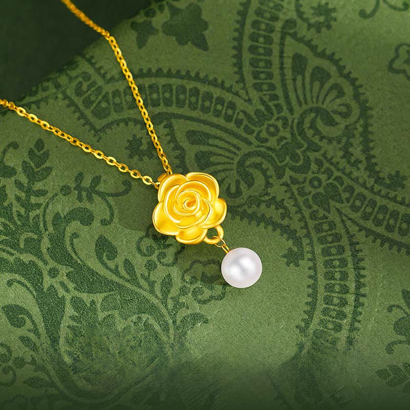 Buddha Stones Ketting met cameliaparel en verguld 999 sterling zilver - image 1