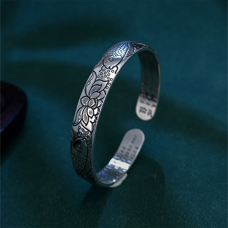 Buddha Stones Hartsoetra Koi Vis Lotus Koper Rijkdom Open Verstelbare Bangle-armband - image 1
