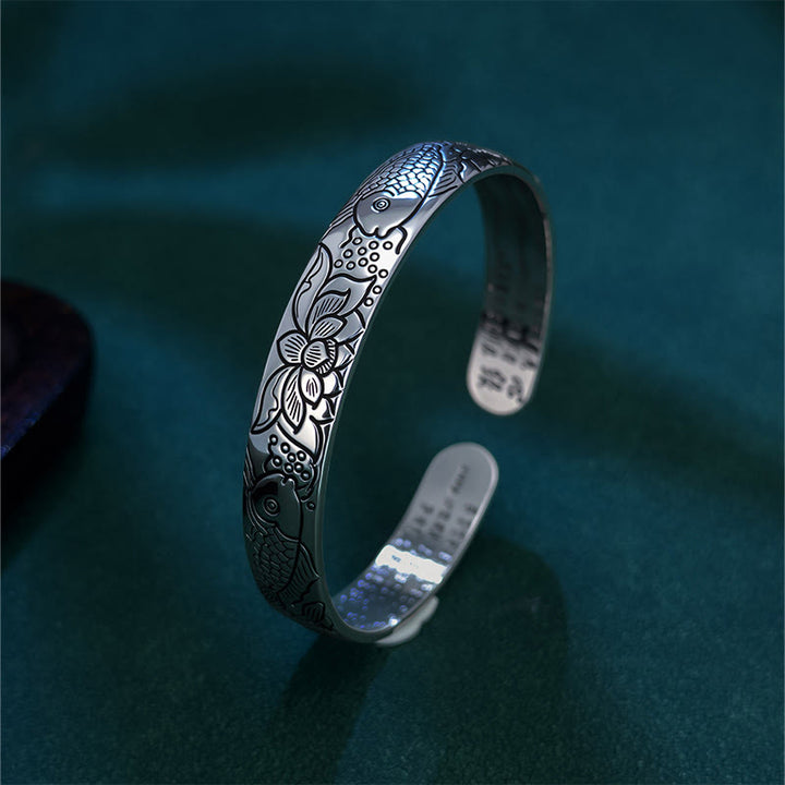 Buddha Stones Hartsoetra Koi Vis Lotus Koper Rijkdom Open Verstelbare Bangle-armband - image 1