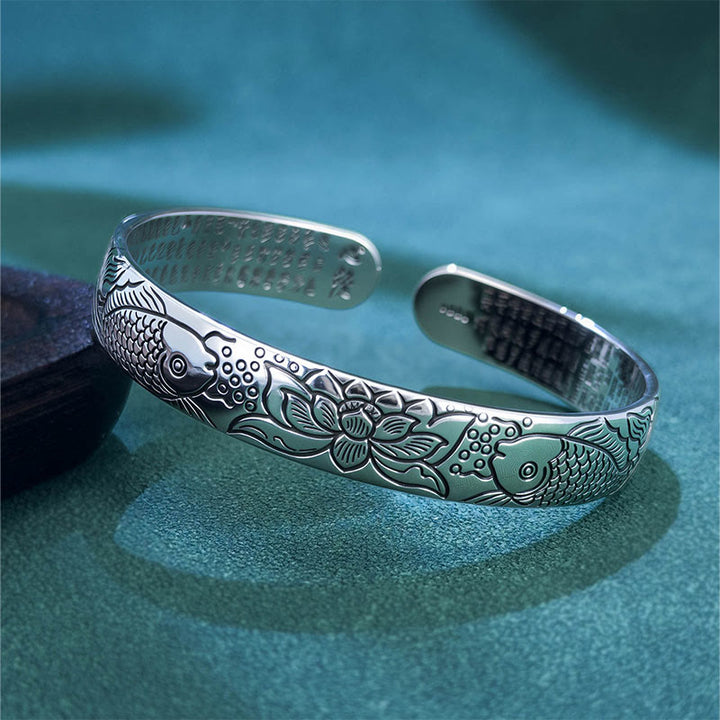 Buddha Stones Hartsoetra Koi Vis Lotus Koper Rijkdom Open Verstelbare Bangle-armband - Koivissen en lotusbloemen - image 0