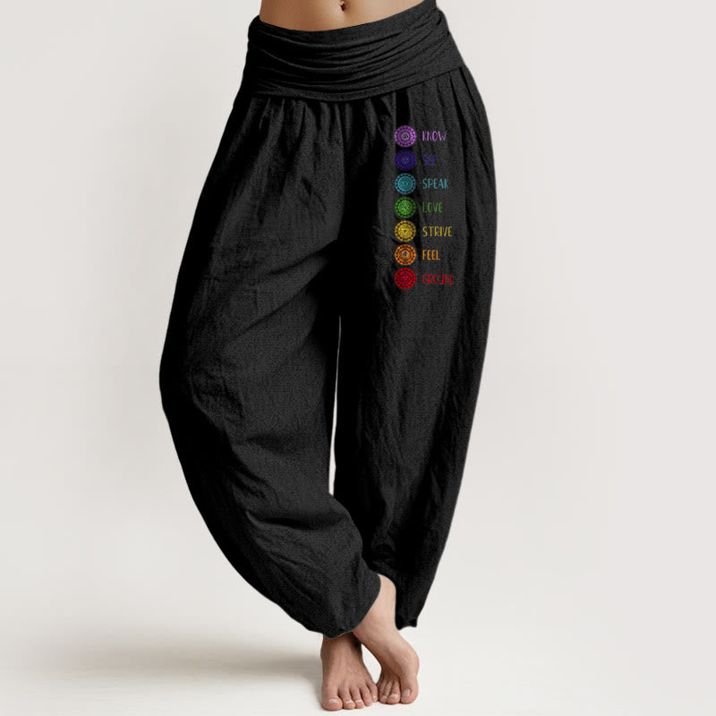 Buddha Stones Damesbroek van 100% Cotton met elastische Taille en print van de zeven chakra's. - Zwart - US22, UK/AU26, EU54 (6XL) - image 0