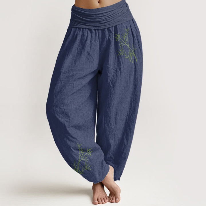 Buddha Stones Damesbroek van 100% Cotton met groene bamboeprint en elastische Taille . - Donker leisteenblauw - US22, UK/AU26, EU54 (6XL) - image 5