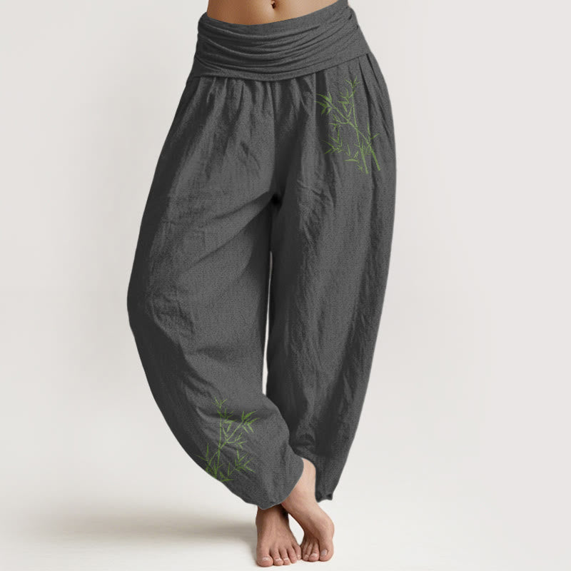 Buddha Stones Damesbroek van 100% Cotton met groene bamboeprint en elastische Taille . - Grijs - US22, UK/AU26, EU54 (6XL) - image 8