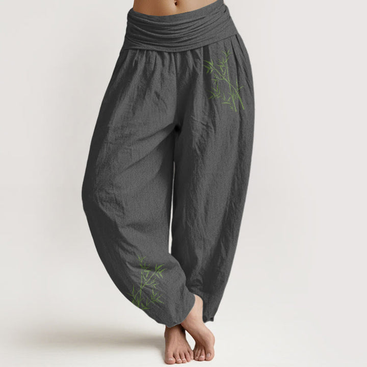Buddha Stones Damesbroek van 100% Cotton met groene bamboeprint en elastische Taille . - Grijs - US22, UK/AU26, EU54 (6XL) - image 8