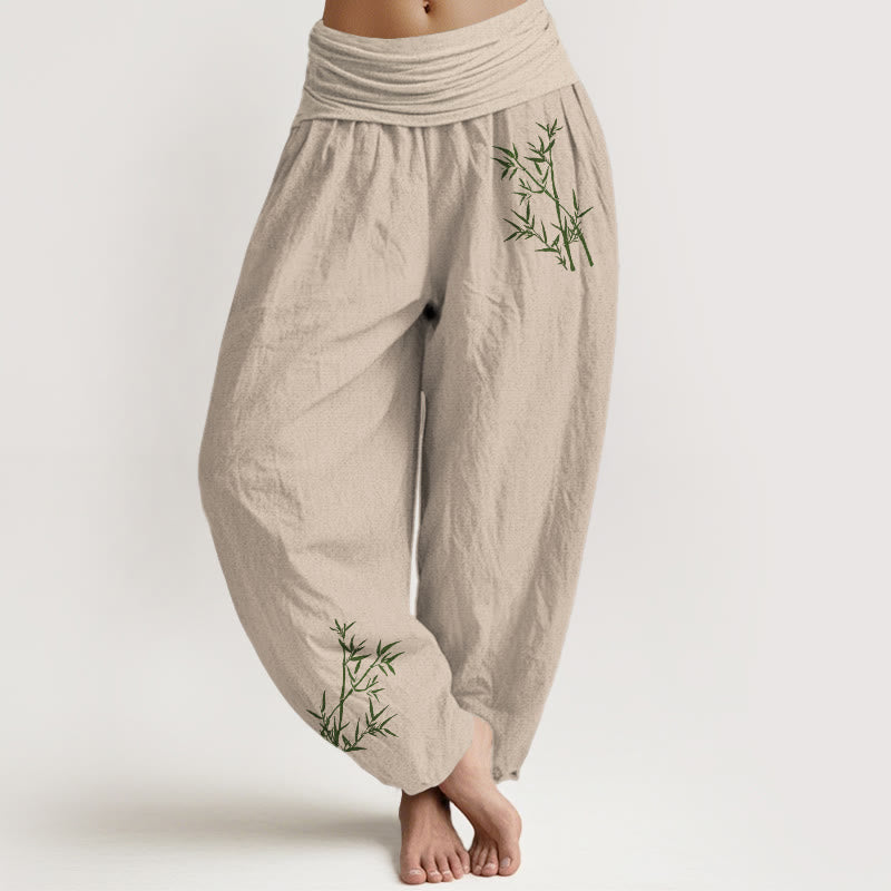 Buddha Stones Damesbroek van 100% Cotton met groene bamboeprint en elastische Taille . - Bruinen - US22, UK/AU26, EU54 (6XL) - image 11