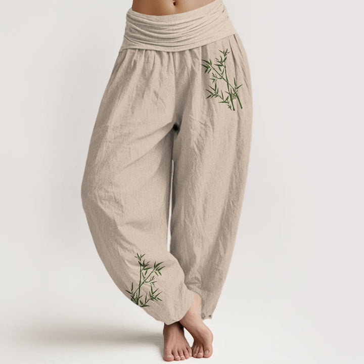 Buddha Stones Damesbroek van 100% Cotton met groene bamboeprint en elastische Taille . - Bruinen - US22, UK/AU26, EU54 (6XL) - image 11