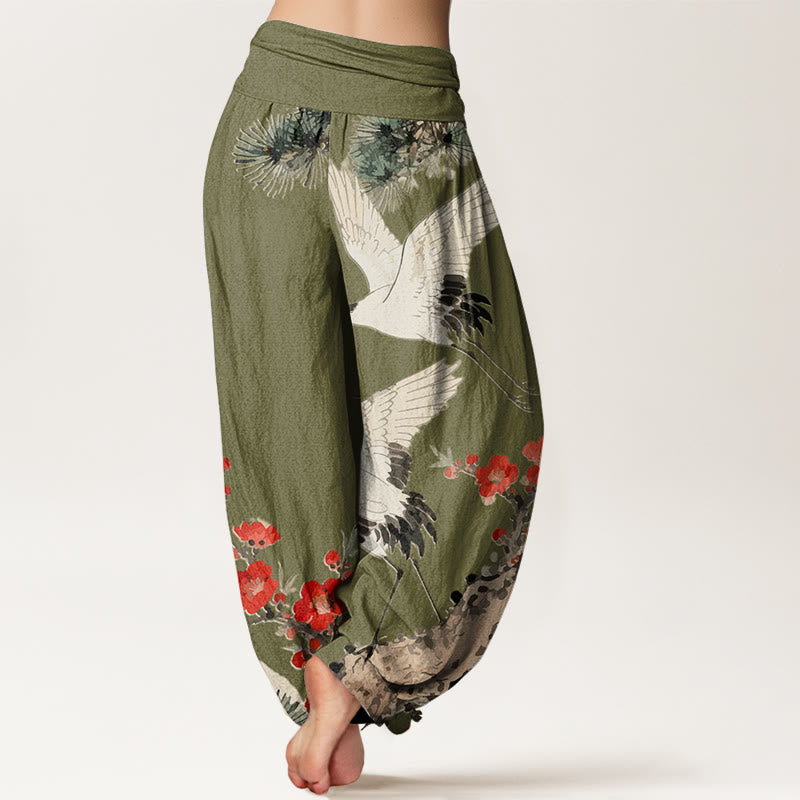 Buddha Stones Damesbroek van katoen met elastische Taille en print van kraanvogels en pruimenbloesems - image 7