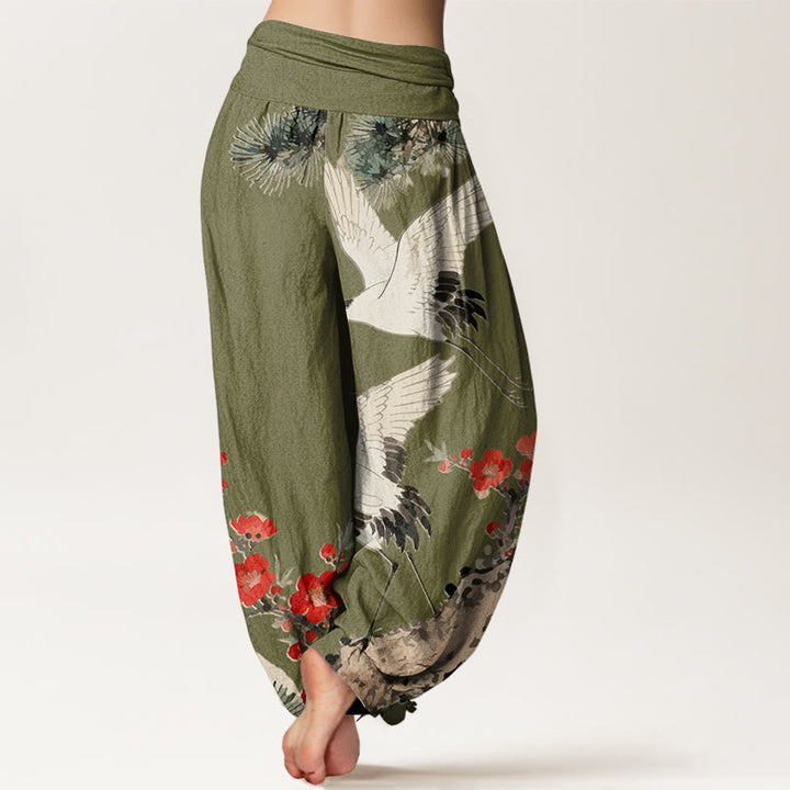 Buddha Stones Damesbroek van katoen met elastische Taille en print van kraanvogels en pruimenbloesems - image 7