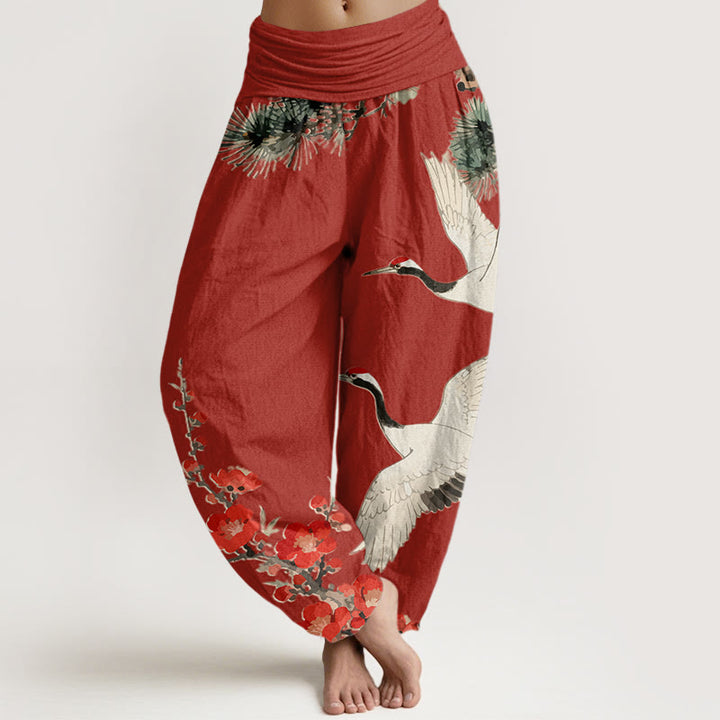 Buddha Stones Damesbroek van katoen met elastische Taille en print van kraanvogels en pruimenbloesems - Vuurvaste steen - US22, UK/AU26, EU54 (6XL) - image 8