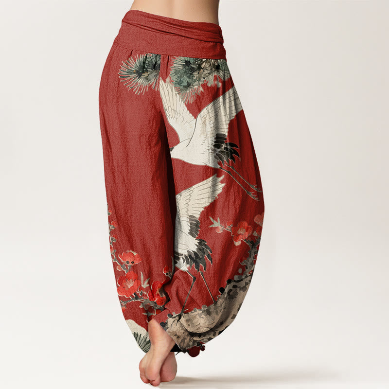 Buddha Stones Damesbroek van katoen met elastische Taille en print van kraanvogels en pruimenbloesems - image 10