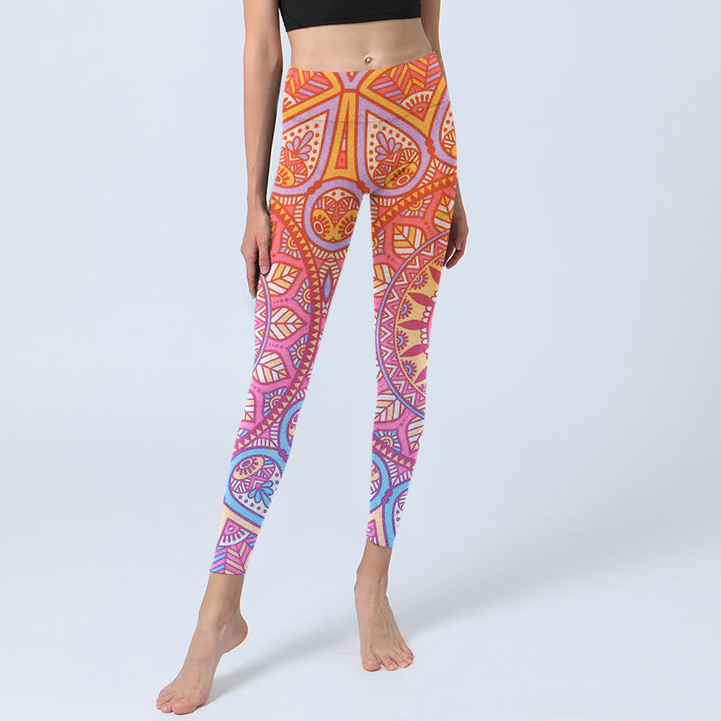 Buddha Stones Kleurrijke mandala-print sportlegging/yogabroek voor dames - image 5