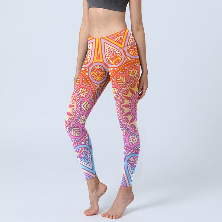 Buddha Stones Kleurrijke mandala-print sportlegging/yogabroek voor dames - Tomaat - US18, UK/AU22, EU50 (4XL) - image 0