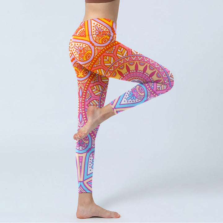 Buddha Stones Kleurrijke mandala-print sportlegging/yogabroek voor dames - image 4