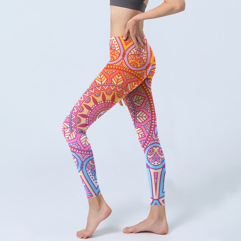 Buddha Stones Kleurrijke mandala-print sportlegging/yogabroek voor dames - image 2