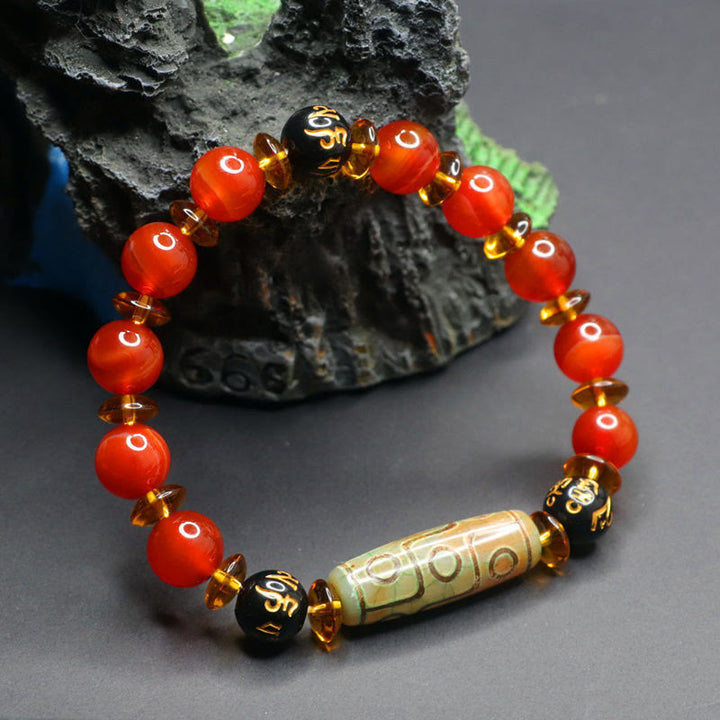 Buddha Stones Rode agaat negenoog Dzi kraal zes ware woorden kalm Armband - image 4