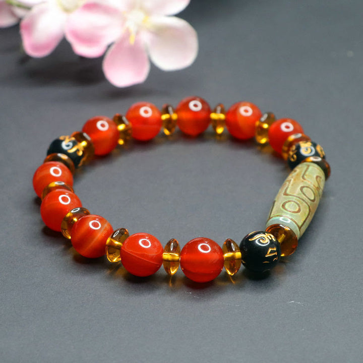 Buddha Stones Rode agaat negenoog Dzi kraal zes ware woorden kalm Armband - image 3