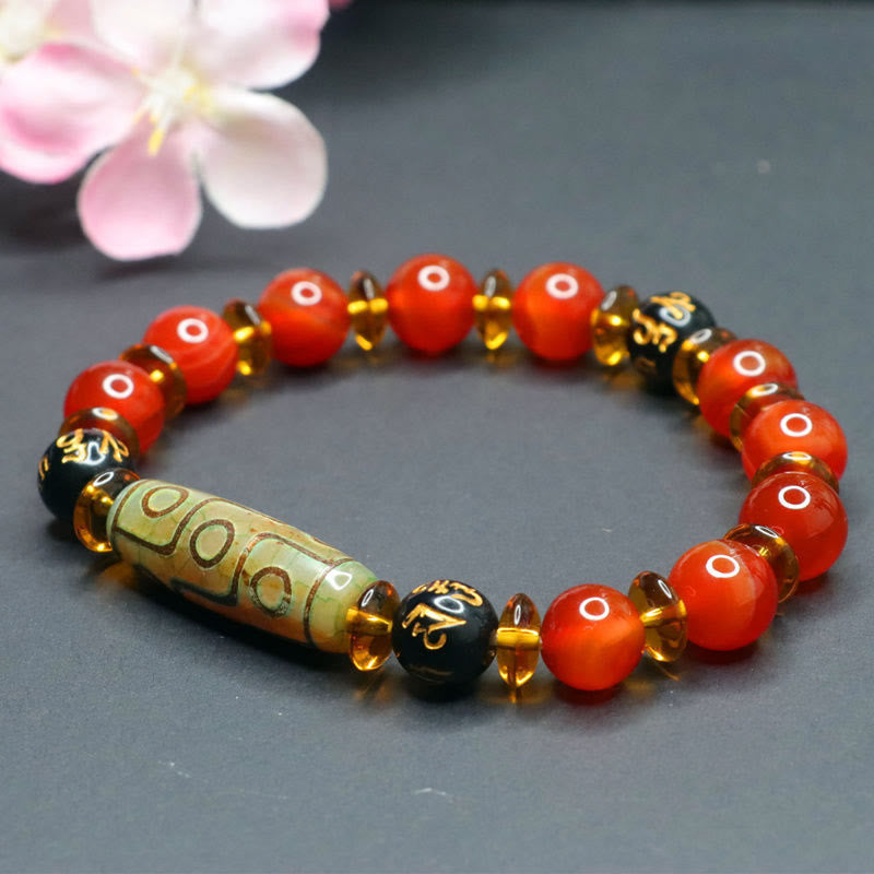 Buddha Stones Rode agaat negenoog Dzi kraal zes ware woorden kalm Armband - image 1