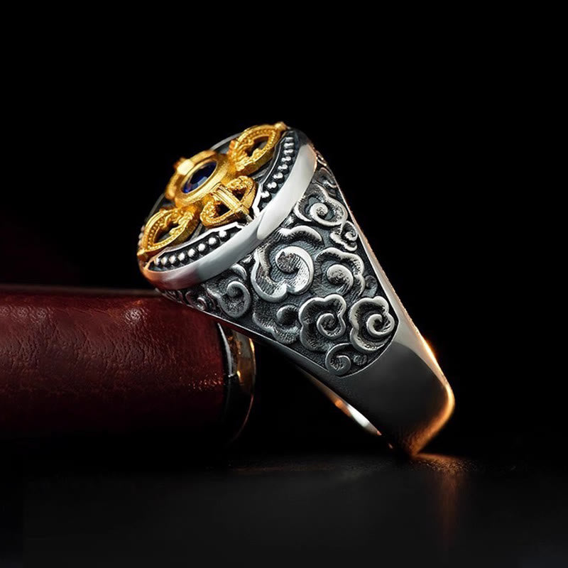 Buddha Stones Verstelbare Ring van koper met Tibetaans kruisontwerp, Vajra-motief en gelukbrengende wolken. - image 1