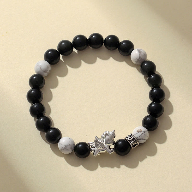 Buddha Stones Armband van 999 sterling zilver, Jaar van het Paard, met natuurlijke zwarte obsidiaan en Bodhi-zaad als symbool voor kracht. - image 1