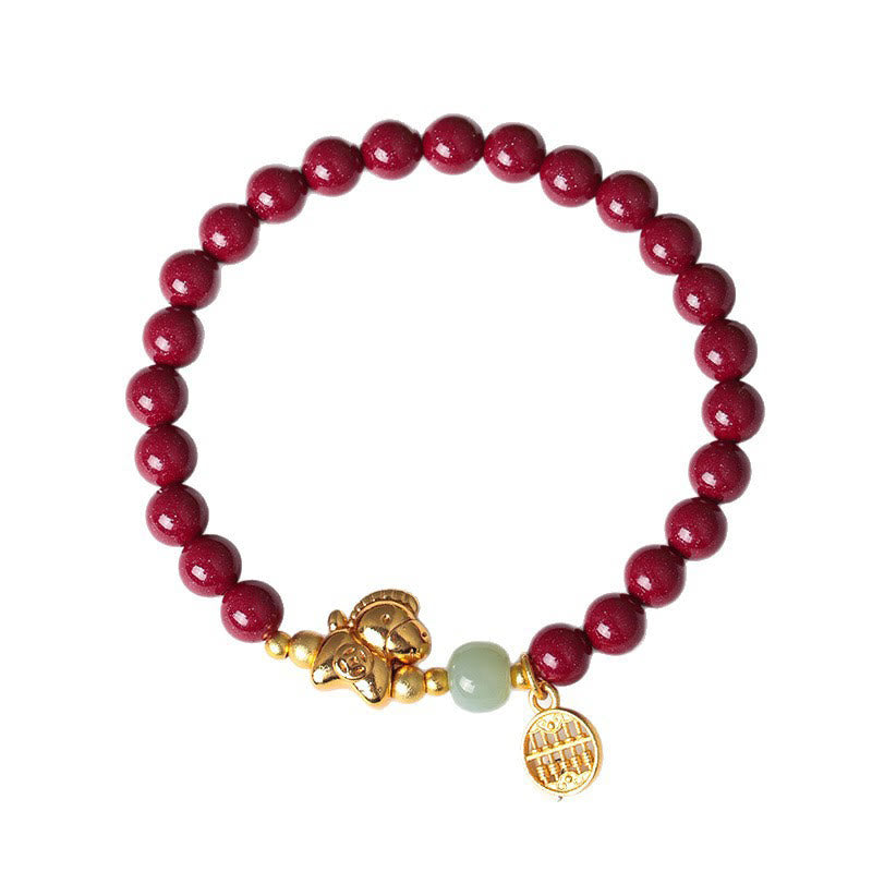Buddha Stones Jaar van het Paard Natuurlijke Cinnaber Hetian Jade Armband - image 12