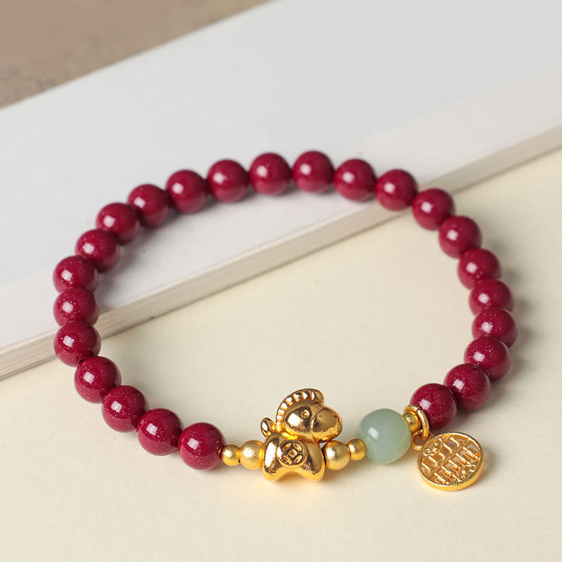Buddha Stones Jaar van het Paard Natuurlijke Cinnaber Hetian Jade Armband - image 9