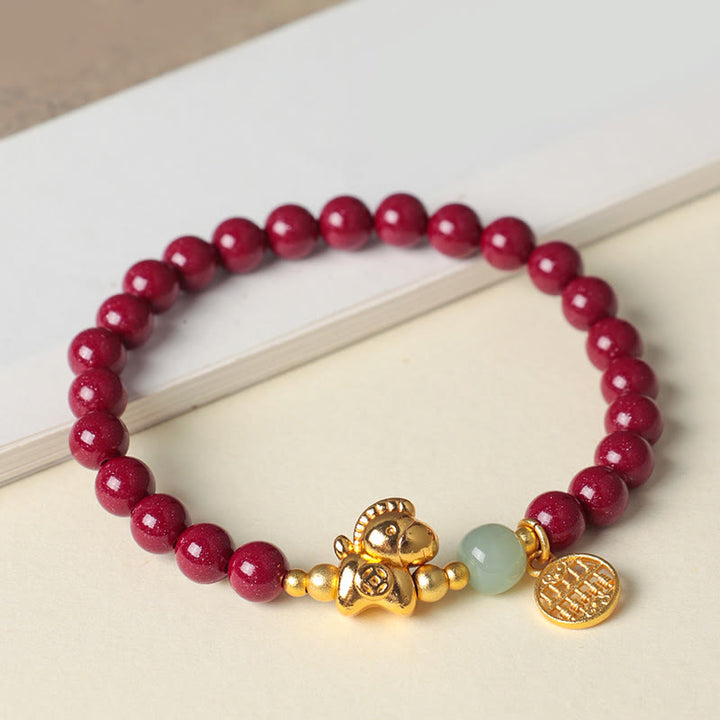 Buddha Stones Jaar van het Paard Natuurlijke Cinnaber Hetian Jade Armband - image 9