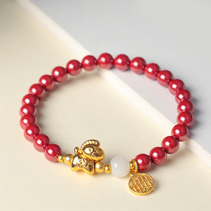 Buddha Stones Jaar van het Paard Natuurlijke Cinnaber Hetian Jade Armband - image 2