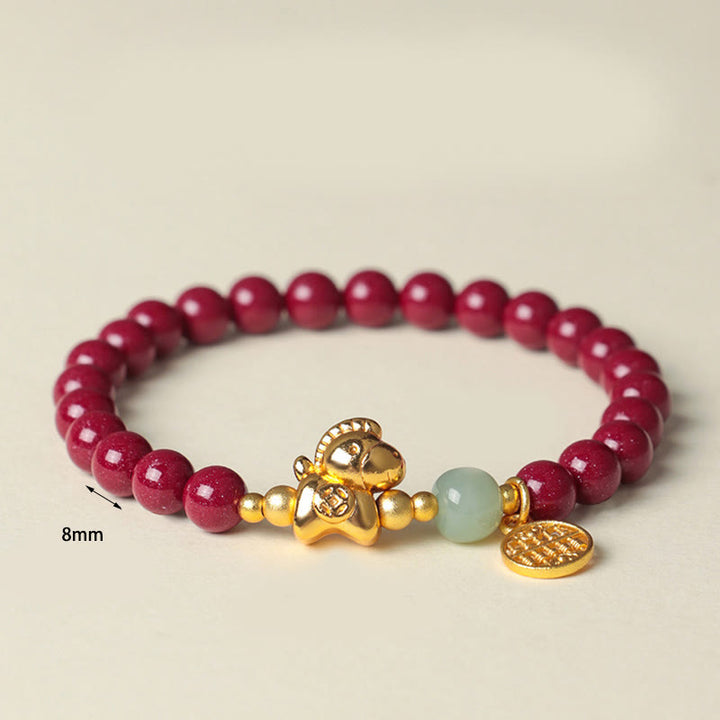 Buddha Stones Jaar van het Paard Natuurlijke Cinnaber Hetian Jade Armband - image 8