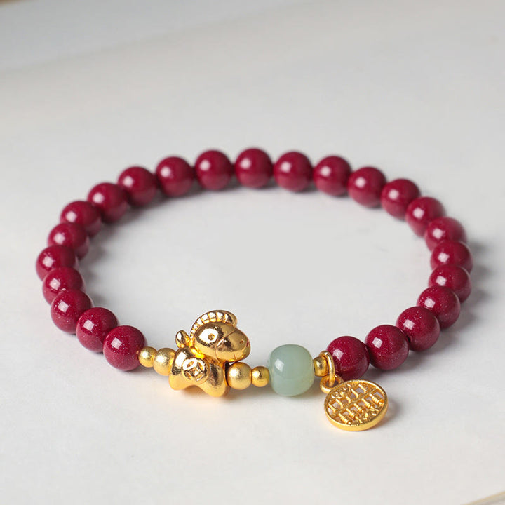 Buddha Stones Jaar van het Paard Natuurlijke Cinnaber Hetian Jade Armband - image 10