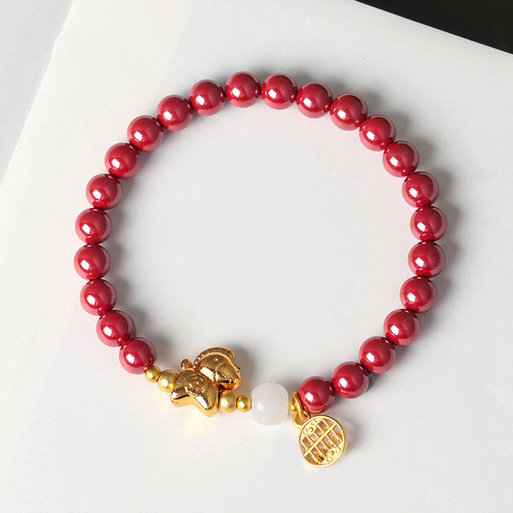Buddha Stones Jaar van het Paard Natuurlijke Cinnaber Hetian Jade Armband - image 4