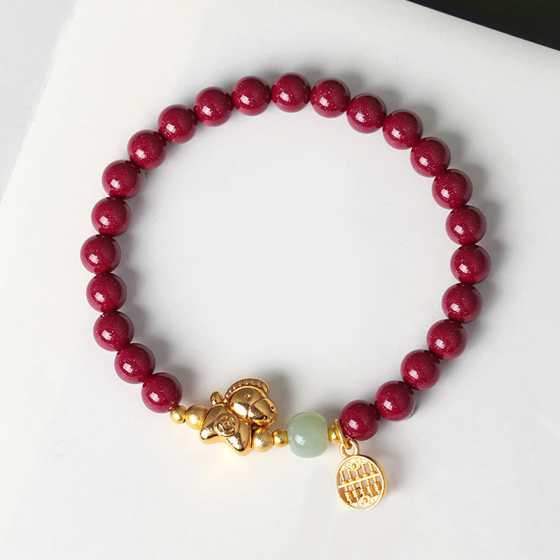Buddha Stones Jaar van het Paard Natuurlijke Cinnaber Hetian Jade Armband - image 11
