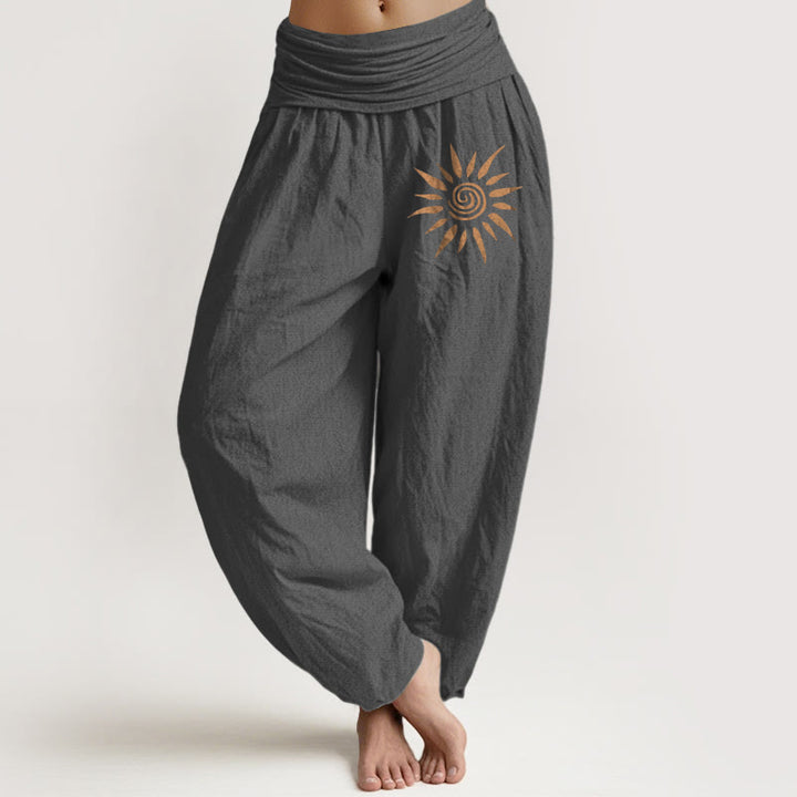 Buddha Stones Harembroek voor dames van 100% Cotton met spiraalvormig zonpatroon in het midden en elastische Taille . - Donkergrijs - US22, UK/AU26, EU54 (6XL) - image 8