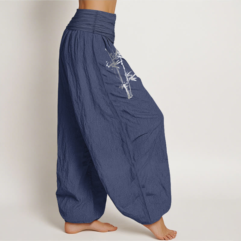 Buddha Stones Dames harembroek van puur katoen met elastische Taille en bamboebladeren en rode 100% Cotton - image 9