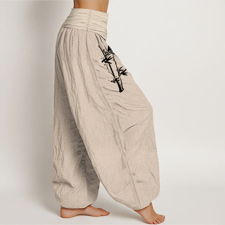Buddha Stones Dames harembroek van puur katoen met elastische Taille en bamboebladeren en rode 100% Cotton - image 15