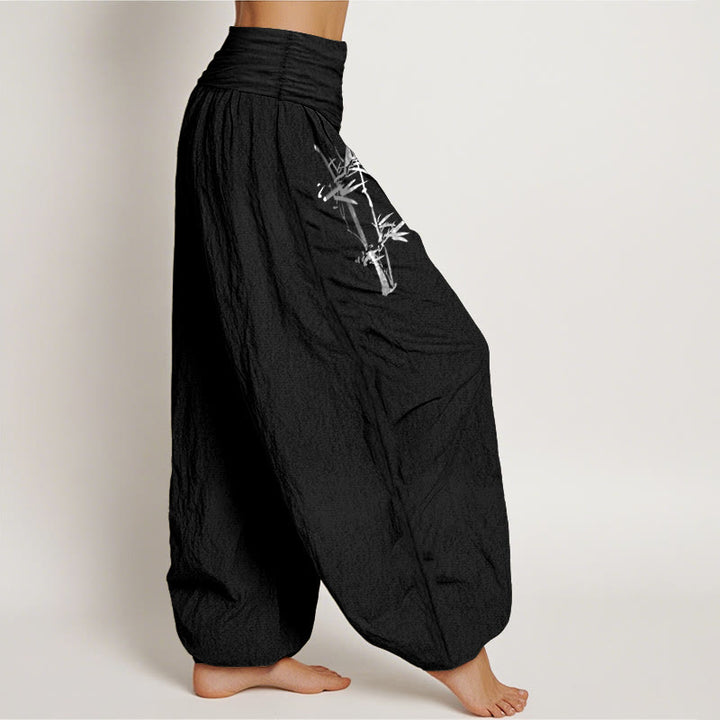 Buddha Stones Dames harembroek van puur katoen met elastische Taille en bamboebladeren en rode 100% Cotton - image 6