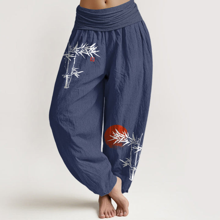 Buddha Stones Dames harembroek van puur katoen met elastische Taille en bamboebladeren en rode 100% Cotton - Donker leisteenblauw - US22, UK/AU26, EU54 (6XL) - image 8