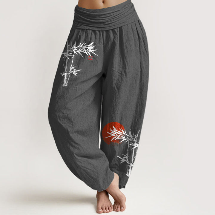 Buddha Stones Dames harembroek van puur katoen met elastische Taille en bamboebladeren en rode 100% Cotton - Donkergrijs - US22, UK/AU26, EU54 (6XL) - image 11