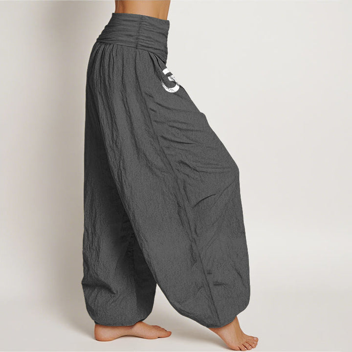 Buddha Stones Effenkleurige , 100% Cotton harembroek met lotus- en Om-symboolpatroon en elastische Taille . - image 1