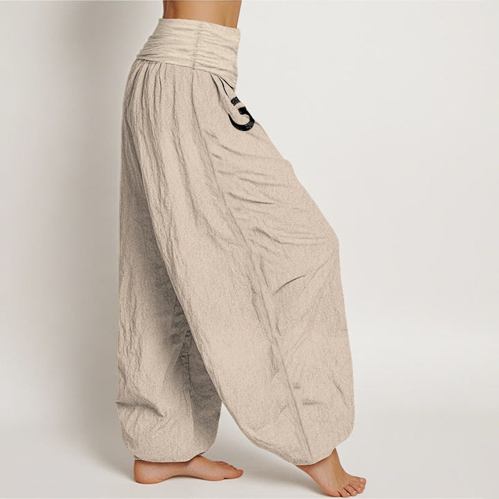 Buddha Stones Effenkleurige , 100% Cotton harembroek met lotus- en Om-symboolpatroon en elastische Taille . - image 12