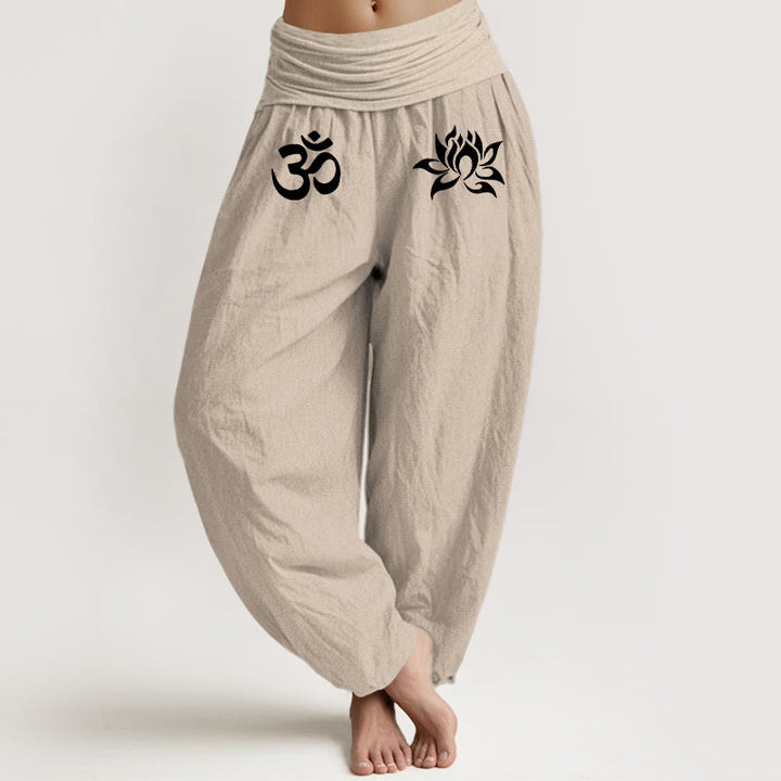 Buddha Stones Effenkleurige , 100% Cotton harembroek met lotus- en Om-symboolpatroon en elastische Taille . - Bruinen - US22, UK/AU26, EU54 (6XL) - image 11